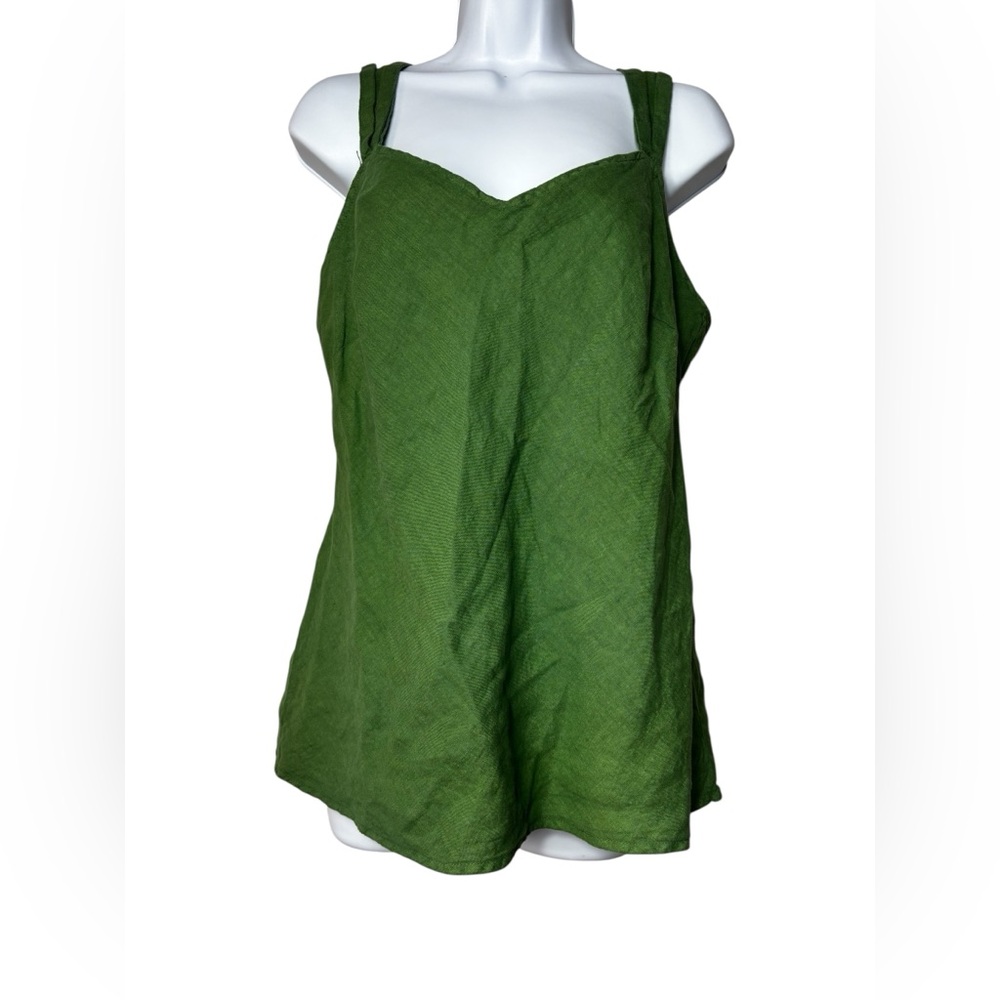 Cut Loose Medium Sleeveless Asymmetric Tank Tunic Top Green Linen Lagenlook New